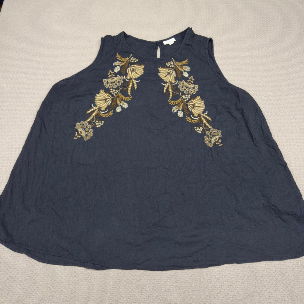 J Jill Top Womens 4x Navy Blue Floral Embroidered Sleeveless Boho Tunic